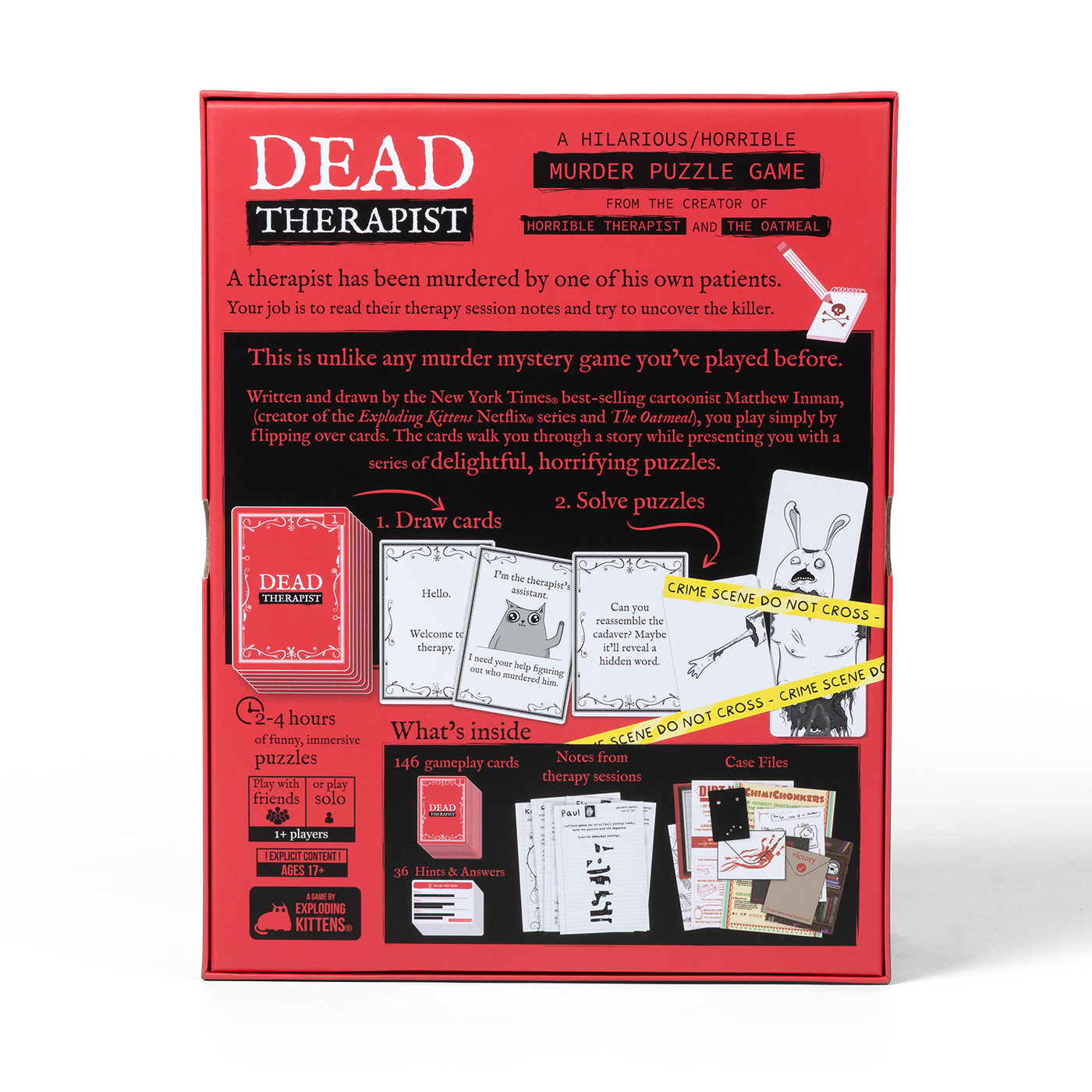 Dead Therapist murder-puzzle game box back with details 