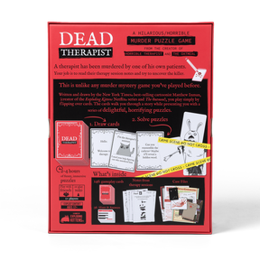 Dead Therapist murder-puzzle game box back with details 