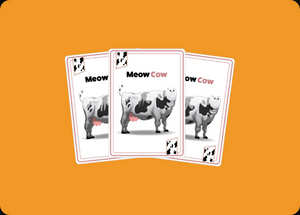 Fan of Meow Cow cow-print game cards