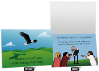 Bald Eagle friendship card, outside and inside, with a bald eagle soaring over green hills (Primary image) View 1