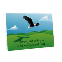 Bald Eagle card front: a bald eagle soaring over green hills (Secondary image) View 2