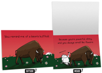 Bison friendship card, outside and inside, with two cartoon bison in a field (Primary image) View 1