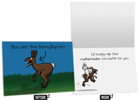 BunnyRaptor friendship card, outside and inside, with a cartoon bunny-raptor creature (Primary image) View 1