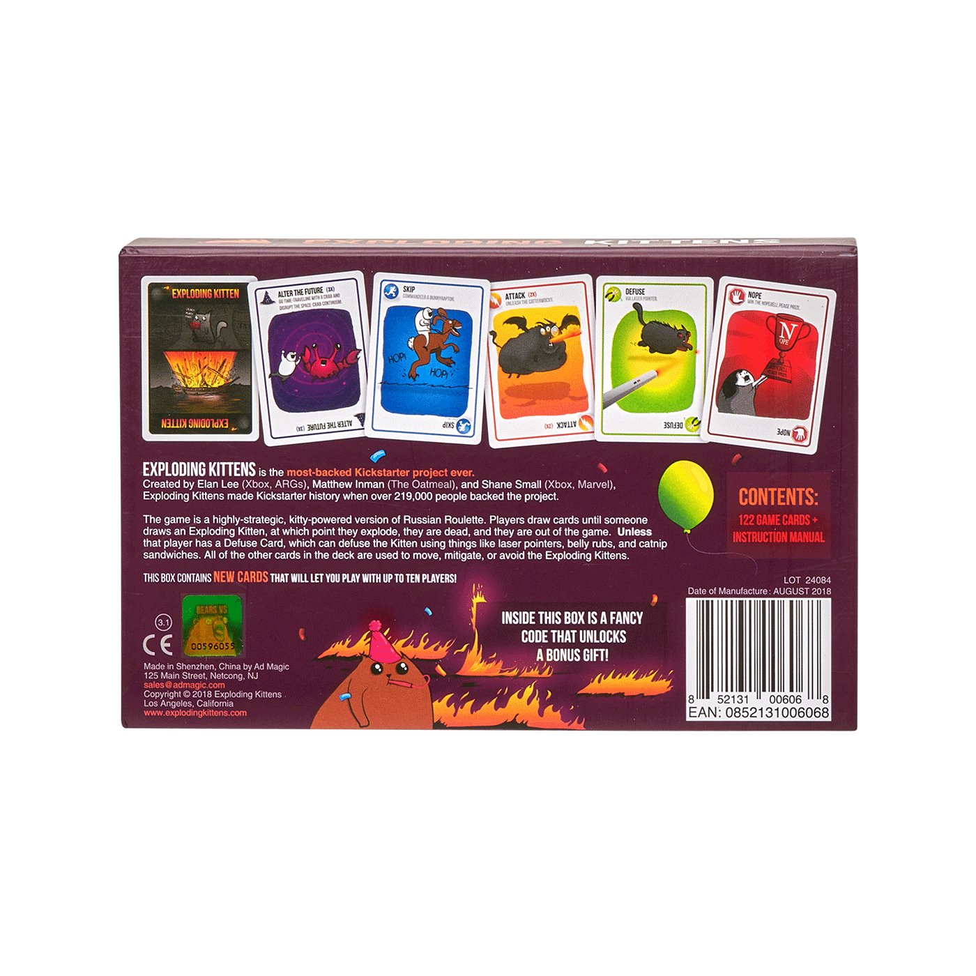 Exploding Kittens Original 2 Player Edition - Hilarious Games for Family Game Night - Funny Card Games for Ages 7 and Up - 56 Cards : Toys & Games