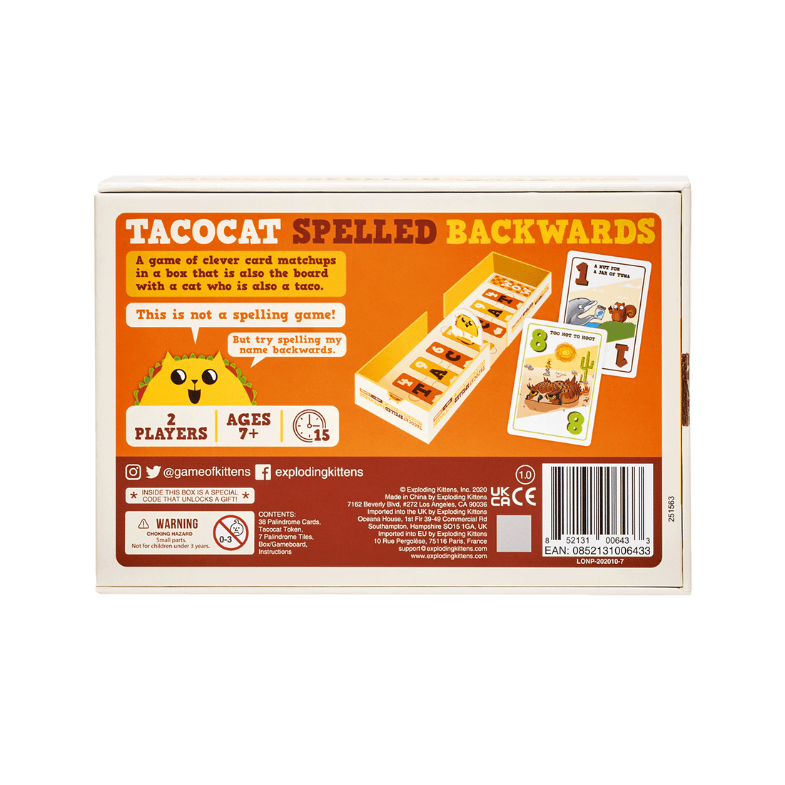 Gioco Da Tavolo Exploding Kittens: Tacocat Spelled Backwards - Edizione Portatile - 2