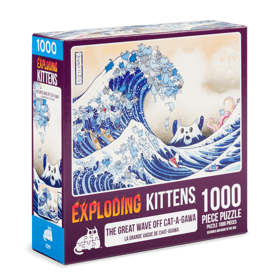 Exploding Kittens The Great Wave off Cat-a-gawa 1000-piece puzzle box at an angle 